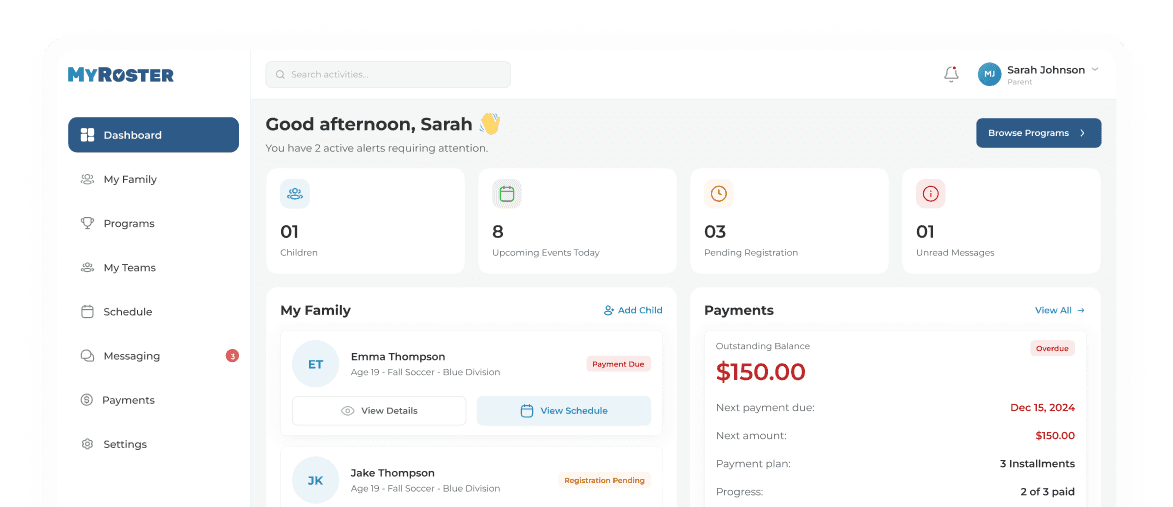 MyRoster dashboard preview